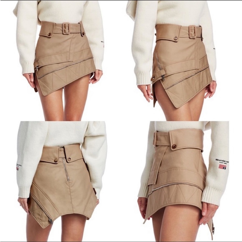 Alexander Wang Beige Asymmetrical Leather Mini Skirt
